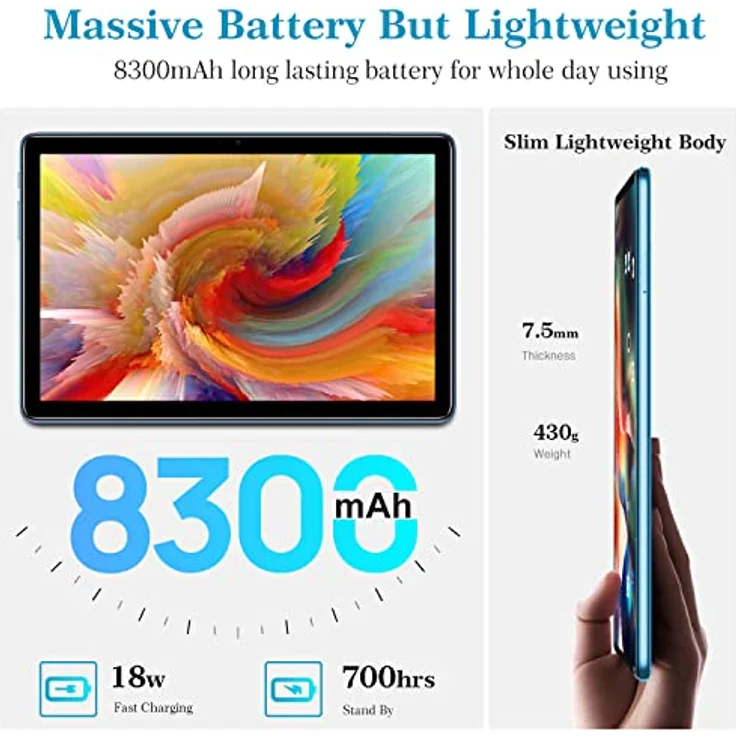 DOOGEE T10 Tablet 10 Zoll Android 12,15 GB RAM+128GB ROM 8300mAh Akku Octa-Core Tablet Pc mit 13MP Kamera 1920 * 1200 FHD+ Bildschirm, 4G LTE & 5G WiFi,Widevine L1-Unterstützung(Blau) – Bild 5