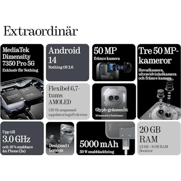 Nothing Phone (2a) Plus 12+256GB - Smartphone ohne Vertrag mit 50-MP-Frontkamera, 50-W-Schnellladefunktion, OS 2.6 - Grau – Bild 3