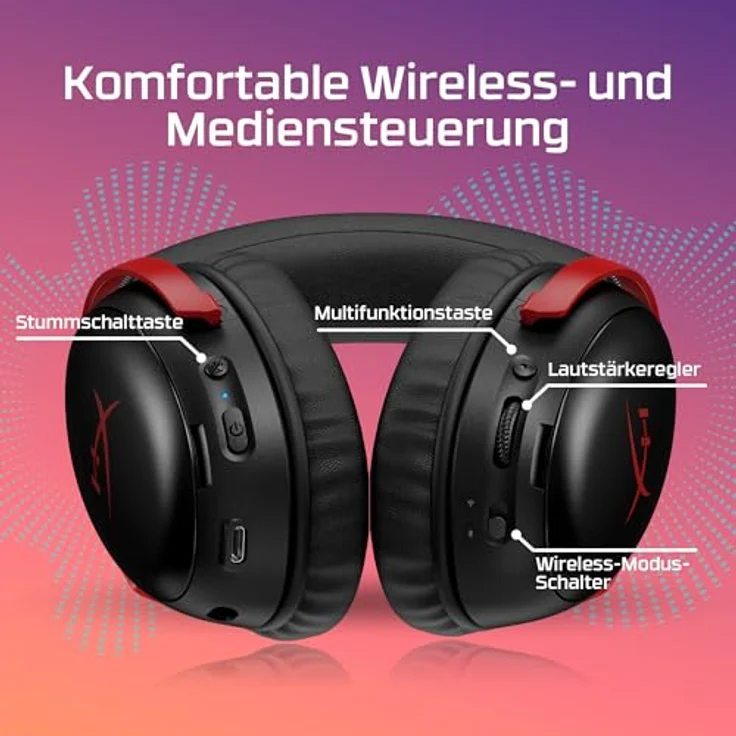 HYPERX Cloud III S, Over-ear Gaming Headset mit 120 Stunden Akkulaufzeit, Bluetooth, Schwarz, Rot – Bild 12