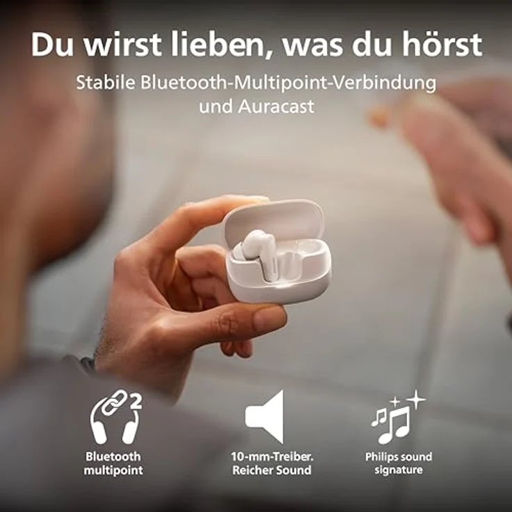 Philips TAT3000WT/00, Wireless Kopfhörer mit Active Noise Cancelling (ANC), Google Assistant, Siri, Bluetooth, Weiß – Bild 5