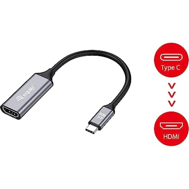 Equip 133491 USB-C-auf-HDMI-2.0-Adapter, 4K/60Hz mit vergoldeten Anschlüssen, 15 cm Kabellänge, Aluminiumgehäuse – Bild 3