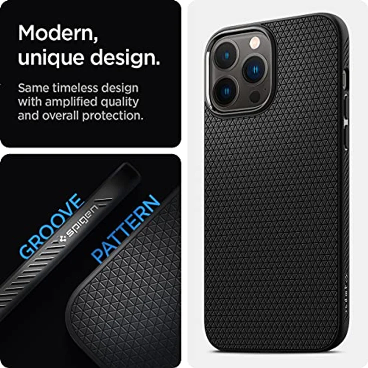 Spigen Liquid Air Hülle Kompatibel mit iPhone 13 Pro - Matte Black, Gemustertes TPU mit Air Cushion Technologie – Bild 3