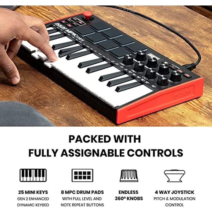 AKAI Professional MPK Mini MK3 – 25-Tasten USB MIDI Keyboard Controller, 8 hintergrundbeleuchtete Drum Pads, 8 Regler und Musikproduktion-Software – Bild 3