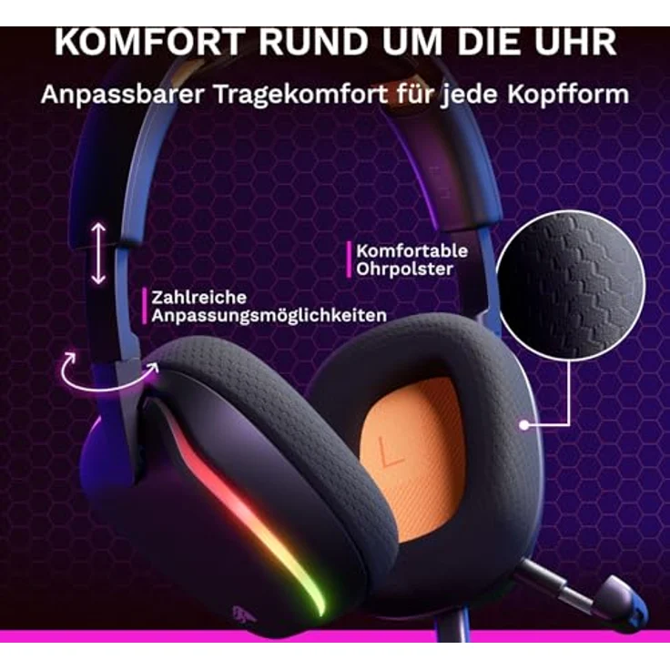GLORIOUS GHS Eternal RGB, Stereo-RGB-Gaming-Headset für PC, PS5, PS4, Switch, mit High-Fidelity-Treibern, abnehmbaren Mikrofon, USB-C, langlebig, ganztägiger Schwarz – Bild 5