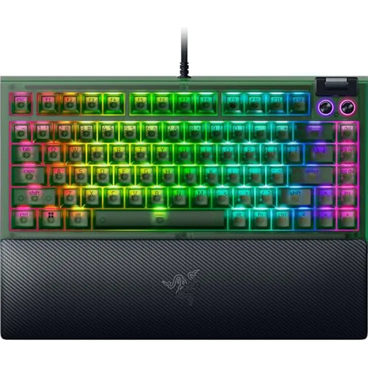Razer BlackWidow V4 75% Phantom Green Edition, Hot-swap-fähige mechanische Gaming-Tastatur mit Orange Tactile Switches, Aluminiumgehäuse, Chroma RGB und Mediensteuerung, US Layout | Phantom Green