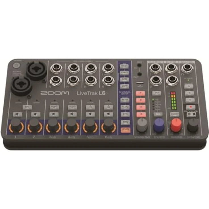 Zoom LiveTrak L-6 tragbares 10-Spur-Digitalmischpult | Mehrspur-Recorder und -Interface | XLR-TRS | 32-bit | Delay | Echo | Reverb | Kompressor | Live-Streaming | grau – Bild 3