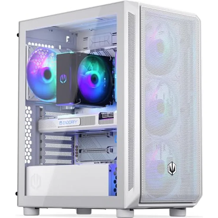 ENDORFY Arx 500 ARGB, Weißes Midi Tower PC-Gehäuse mit 4 ARGB-Lüftern und gehärtetem Glasfenster