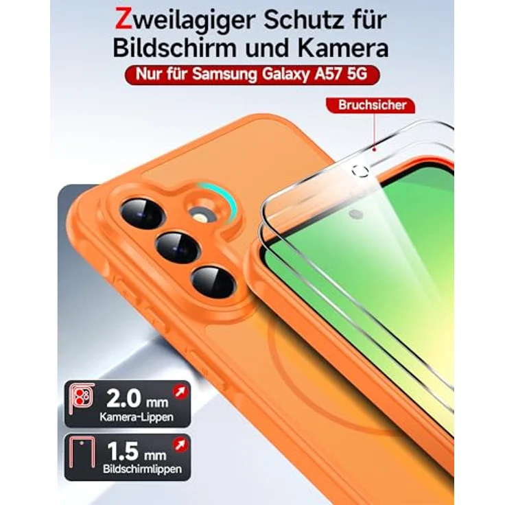 LeYi für Samsung Galaxy A57 5G Hülle, Ultra Dünn Magnetisch mit 2X Panzerglas, Kratzfest & Stoßfest, Orange – Bild 4