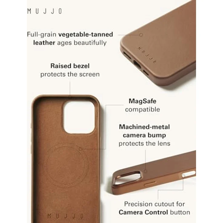 Mujjo Leather Case iPhone 16 Pro Max Braun - Hochwertiges Veloursleder, MagSafe-kompatibel, ultra-langlebig – Bild 3