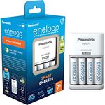 Panasonic eneloop Smart Ladegerät für 1–4 AA/AAA NI-MH-Akkus, mit 4 LED-Anzeigen und 7 Sicherheitsfunktionen, inkl. 4 eneloop AA/Mignon-Akkus, verbesserte Kapazität von min. 2000 mAh, Blue