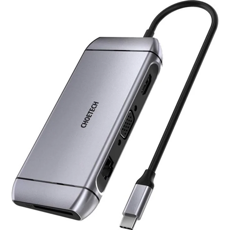 Choetech 9-in-1 USB-C Hub, 4K HDMI Adapter mit 100W PD und USB 3.0, grau