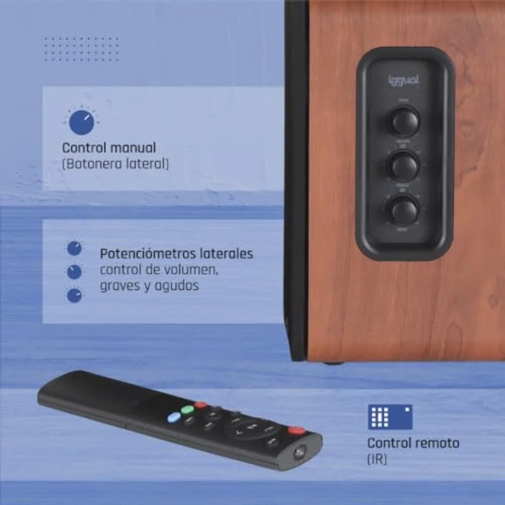 iggual 2.0 Aktive Bluetooth-Lautsprecher, 50 W RMS, Hi-Fi Sound, Bluetooth 5.3, USB, HDMI ARC, Mahagoni-Finish – Bild 4