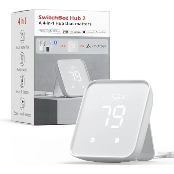 SwitchBot Hub 2, Smart Home Hub mit WiFi-Thermo-/Hygrometer, IR-Fernbedienung und Lichtsensor, Weiss – Bild 2