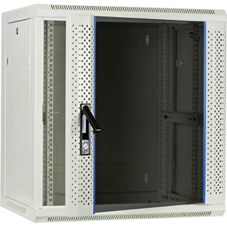 DSIT 12HE Netzwerkschrank (Serverschrank) 19 Zoll Wandmontage - mit Glastür - Weiß/Grauweiß - (BxTxH) 600 x 450 x 634mm - Abschließbar - Traglast 60 kg - Robuste Konstruktion – Bild 2