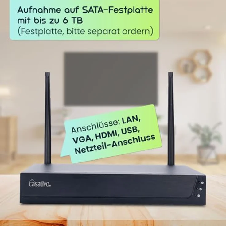 Casativo CH9677, 2K Funk-Überwachungssystem Set mit 4 Schwenk-Kameras, Personenerkennung, 25m Nachtsicht, IP66 wetterfest, App-Zugriff & Rekorder – Bild 9