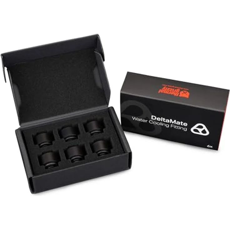 Thermal Grizzly DeltaMate Extender MF10-6er Pack, Verlängerungsfitting 10mm, schwarz, CNC-gefrästes Messing mit G1/4 Zoll Gewinde für modulare Wasserkühlungen – Bild 2