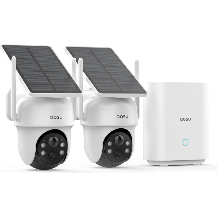 Aosu Solarcam D1 Classic Kit, 2K Netzwerkkamera mit 360-Grad-Abdeckung, Solarbetrieb, Weiss-Schwarz