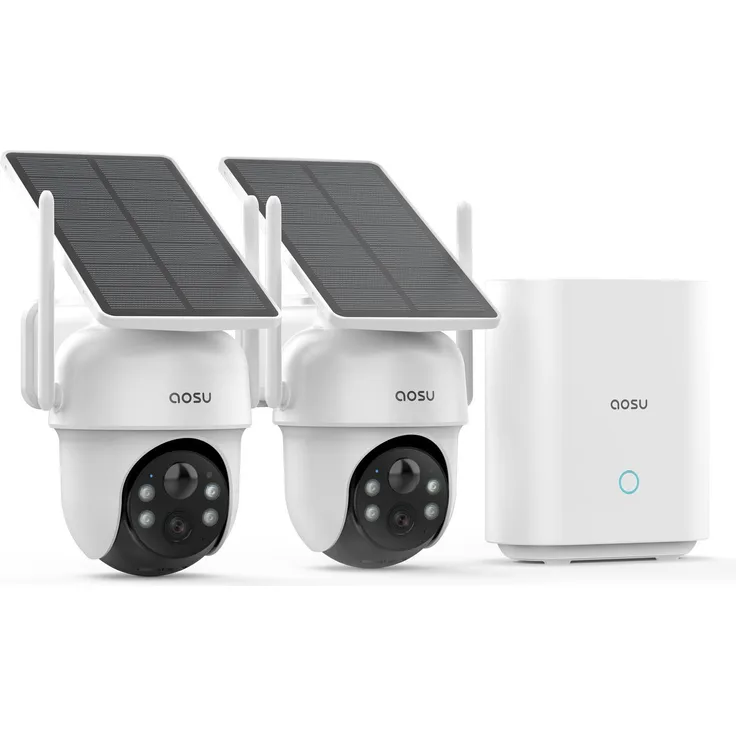 Aosu Solarcam D1 Classic Kit, 2K Netzwerkkamera mit 360-Grad-Abdeckung, Solarbetrieb, Weiss-Schwarz