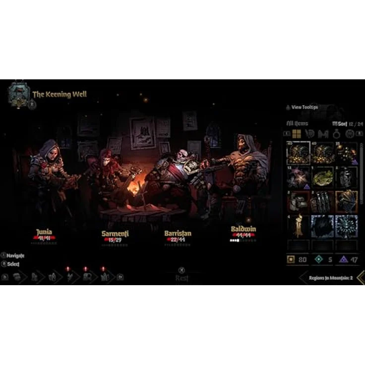 Skybound Games Darkest Dungeon 2, Nintendo Switch Game mit verbessertem Token-System und tragischen Ursprungsgeschichten der Helden, inklusive Bühnencoach-Modell und Soundtrack-Code – Bild 4