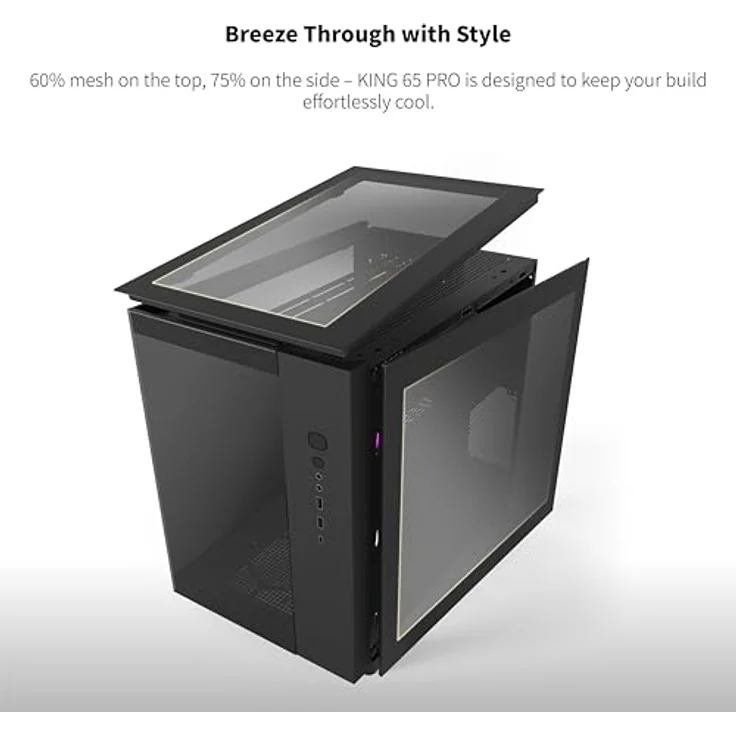 MONTECH King 65 PRO ATX Mid Tower Gaming PC Gehäuse, Dual Chamber, High Airflow Mesh Panels, RTX 40 Serie unterstützt, 3 ARGB Lüfter, werkzeugloser Zugang, Getöntes Glas - Schwarz – Bild 3