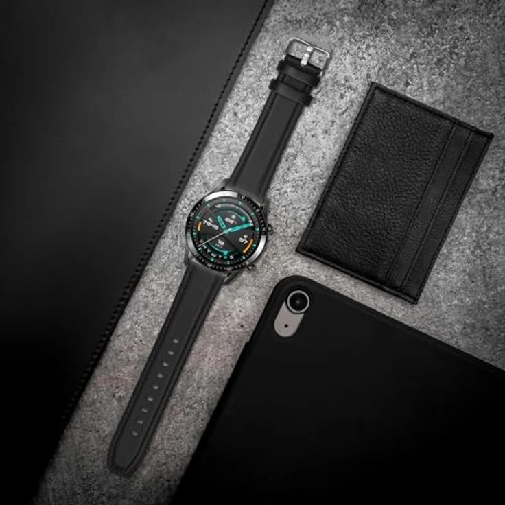 kwmobile Leder Uhrenarmband für Huawei Watch GT / GT2 / GT3 (46mm), Ersatzarmband mit Uhrenverschluss, flexiblem Silikon Kern und edlem Echtleder, Schwarz – Bild 2