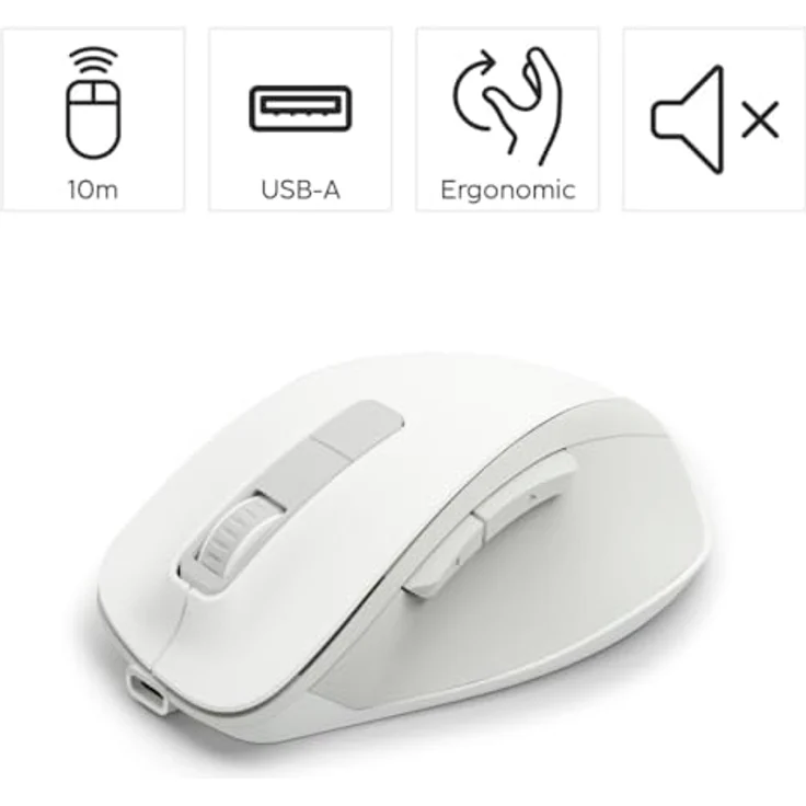 Hama WM-500 Funkmaus, ergonomisch, 1600 DPI, 6 Tasten, leise, Akku, Weiß – Bild 3