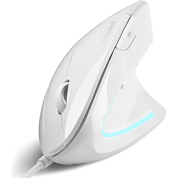 Perixx PERIMICE-513W Vertikale USB-Maus mit Kabel, Weiß – Ergonomisches Design, 1000/1600 DPI, Rechtshänder-Design