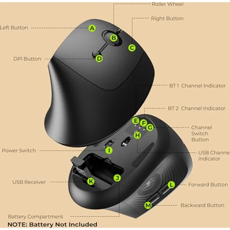 seenda MOU200 Ergonomische Vertikale Maus, Kabellos via USB + Dual-Bluetooth, Multi-Device Wireless Mouse für bis zu 3 Geräte, Schwarz – Bild 5