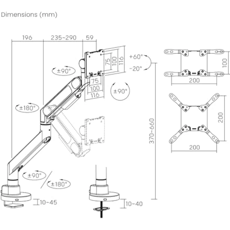 my wall HL65L, beweglicher Monitor Arm für 24 bis 57 Zoll Monitore, höhenverstellbar, schwenkbar & neigbar, Gasdruckfeder, bis 27 kg Tragkraft, für Office & Gaming – Bild 5