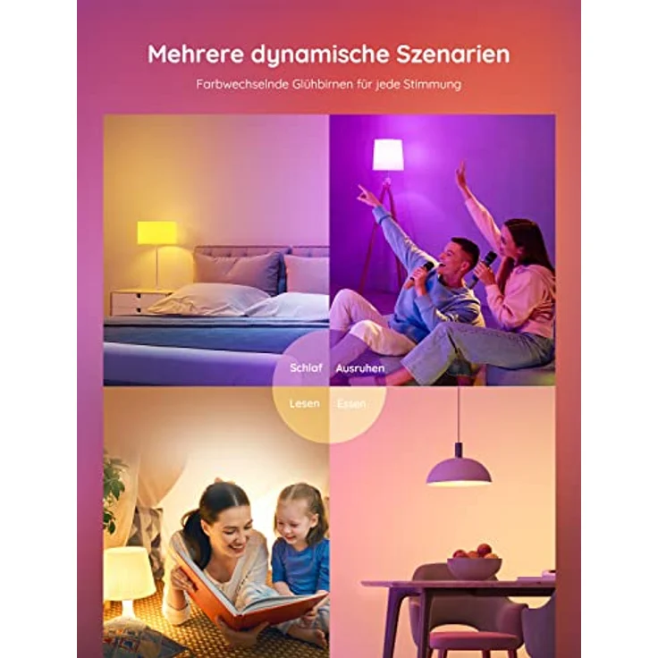 Govee Alexa Smarte Glühbirne E27, Farbwechsel mit Musiksynchronisation Lampe, 54 Szenen, 16 Millionen DIY-Farben, WiFi & Bluetooth LED Smart Bulb Funktionieren mit Google Assistant App, 2 Stück – Bild 4