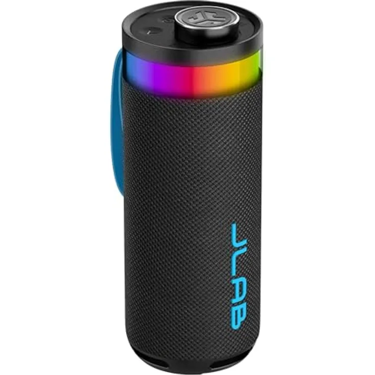 JLab Go Party Tragbarer Bluetooth Lautsprecher, 10W mit 16H+ Akkulaufzeit, RGB Licht und IP56 Wasserfest, Schwarz