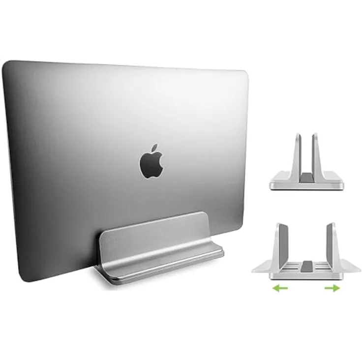 Techly 368970 Vertikaler Notebookständer aus Aluminium Silber, Platzsparend und kompatibel mit Laptops bis zu 17 Zoll