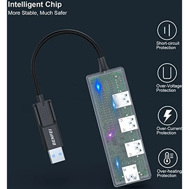 BENFEI USB 3.0 Hub, USB C Hub, 2-in-1 USB Typ-A/Typ-C Hub mit 4 USB 3.0-Anschlüssen, kompatibel für MacBook, Mac Pro, Mac Mini, iMac, Surface Pro, XPS, PC, Flash-Laufwerk, Mobile Festplatte – Bild 5