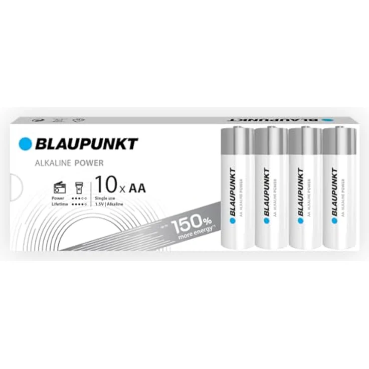 BLAUPUNKT AA Alkalibatterien LR6BPO/10CB, Packung mit 10, ideal für Wanduhren und TV-Fernbedienungen, bis zu 7 Jahre Batteriestromschutz – Bild 1