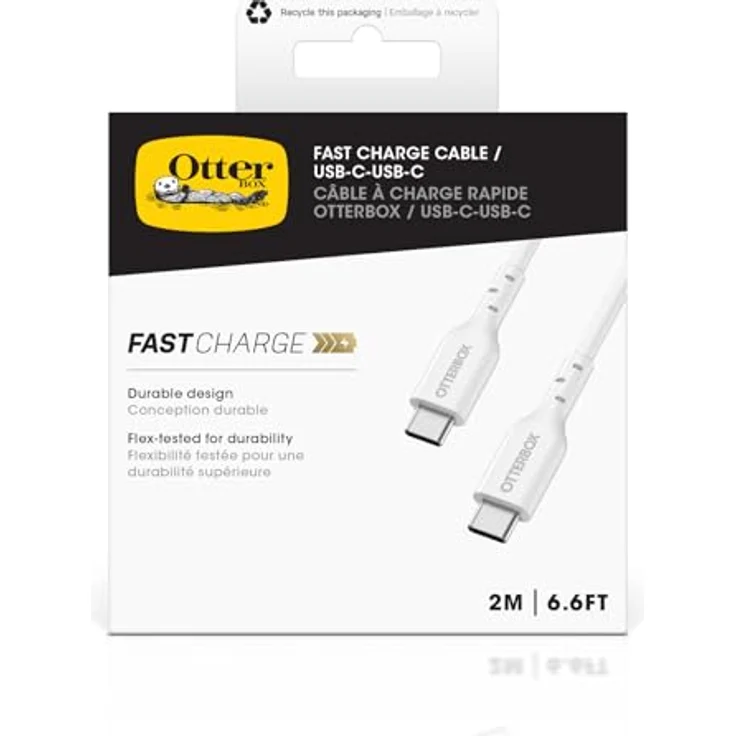 OtterBox Standard USB-C auf USB-C Schnelllade Kabel, Ultra-Robust und getestet auf Biegsamkeit, Ladekabel für Smartphone und Tablet, 2M, Weiß – Bild 3