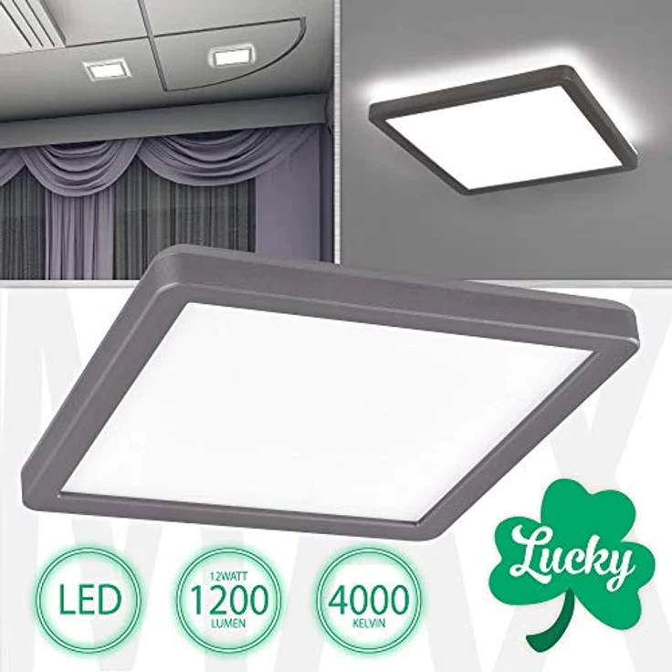 max K O M F O R T Moderne LED Deckenlampe LUCKY grau - Eckiges Design, 12W Neutralweiß, Aufputzmontage – Bild 2