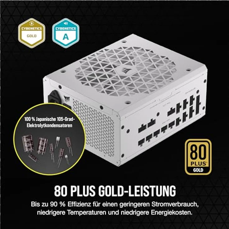 Corsair RM1000x Shift Vollmodulares ATX-Netzteil - Modulare Seitenschnittstelle - ATX 3.0- & PCIe 5.0-kompatibel - Null-Drehzahl-Lüftermodus - 105°C-Kondensatoren - 80 Plus Gold-Effizienz - Weiß – Bild 4