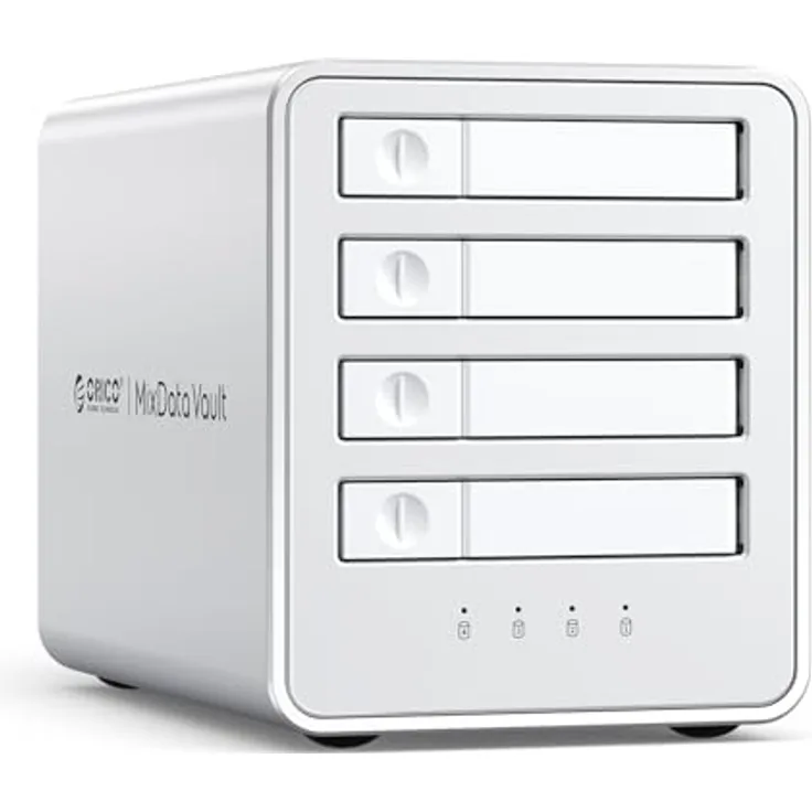 ORICO Aluminium RAID Festplattengehäuse 4-Bay 2.5 Zoll, Dockingstation für SSD/HDD mit Lüfter, Unterstützung für bis zu 32 TB, USB 3.2 Gen2, 7 RAID Modi