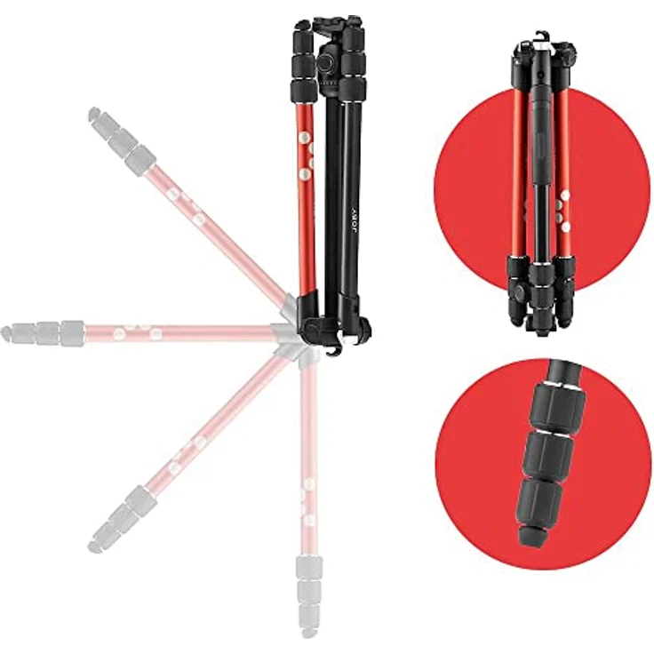 JOBY RangePod, rotes Alu-Reisestativ für Kamera/Smartphone mit Kugelkopf, Smartphone-Klemme und Tasche, für spiegellose, CSC, DSLR, Tik Tok Gadget, YouTube zubehör, Vlog, Video-Anrufe, Vlogger – Bild 2