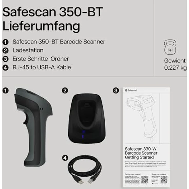 Safescan 350-BT, Kabelloser Barcode-Scanner für 1D und 2D Barcodes, Schwarz – Bild 8