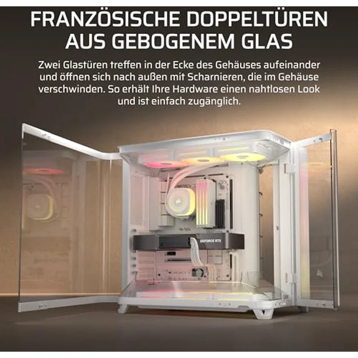 Corsair AIR 5400 LX-R RGB LINK, Mid-Tower PC Gehäuse mit Sichtfenster, modularem Innenraum und bis zu 10 Lüftern, Weiss – Bild 7