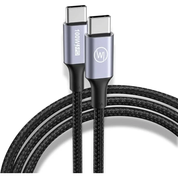 Wicked Chili Dual USB-C Kabel 100W, 1m, schwarz, 4K@60Hz, 10Gbps, USB-C 3.2 Gen2, Schnellladefunktion, kompatibel mit iPhone, MacBook und Samsung – Bild 1