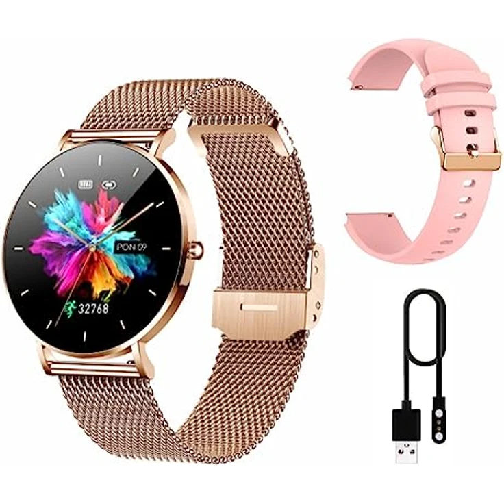 Manta smartwatch Damen 1,32 Zoll - IP67 Wasserdicht - Touchscreen - Schlafmonitor - Musiksteuerung - 22 Trainingsmodi - Fitness Tracker kompatibel mit Android/IOS - Alexa Gold SWU501GD – Bild 2