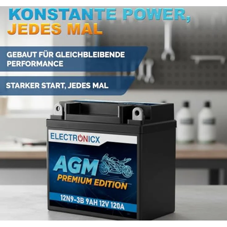 Electronicx AGM-12N9-3B AGM Motorradbatterie 9Ah 12V, wartungsfrei, rüttelfest, auslaufsicher für Motorrad, Roller, Quad – Bild 4