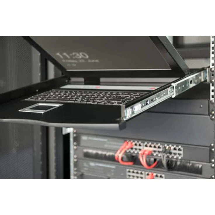 DIGITUS 19" KVM-Konsole, FullHD 1920x1080, 16 Port VGA-Switch mit GE-Tastatur für 19 Zoll Netzwerkschränke, Schwarz – Bild 3