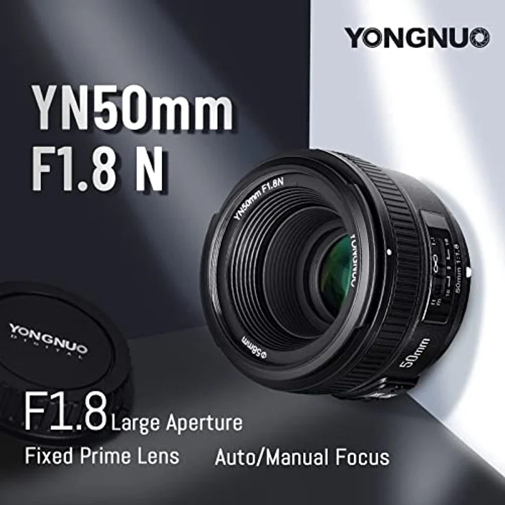 Yongnuo YN50 mm Nikon – Objektiv für Kameras DSLR (F-1.8, 58 mm, AF-MF), Schwarz – Bild 4