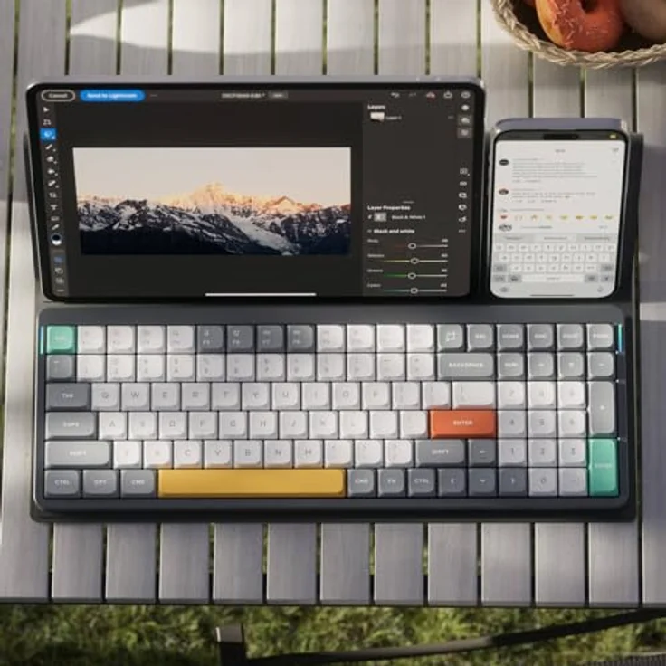 nuphy Air96 v2 Mechanische Tastatur QMK/VIA, 96% Low Profile Kabellose Tastatur, Bluetooth 5.1, 2.4GHz und Kabelverbindung, Kompatibel mit Windows und Mac OS Systemen - Lunar Gray Switch Cowberry – Bild 4