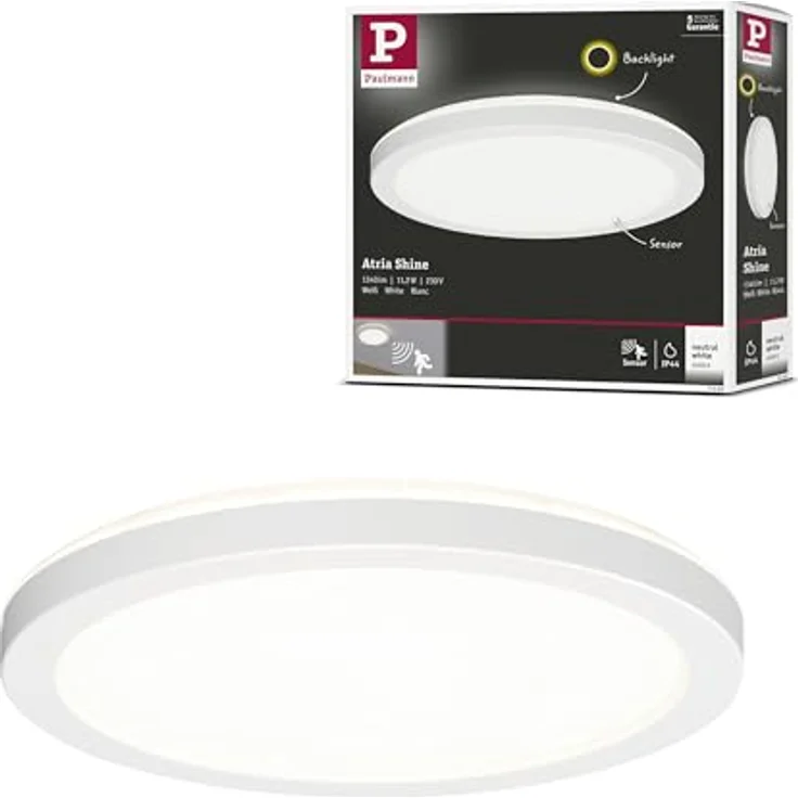 Paulmann Panel Atria Shine IP44 Sensor 11,2W 4000K 190mm Weiß Kunststoff Smarte Deckenbeleuchtung mit Bewegungsmelder – Bild 1