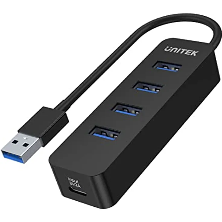 UNITEK Active Hub 10W mit integriertem 15cm Kabel mit USB-A Stecker Ports 4xUSB-3.1 und 1xUSB-C 5V2A Sofortige Datenübertragung von bis zu 5 Gbps und sicheres Aufladen Plug and Play