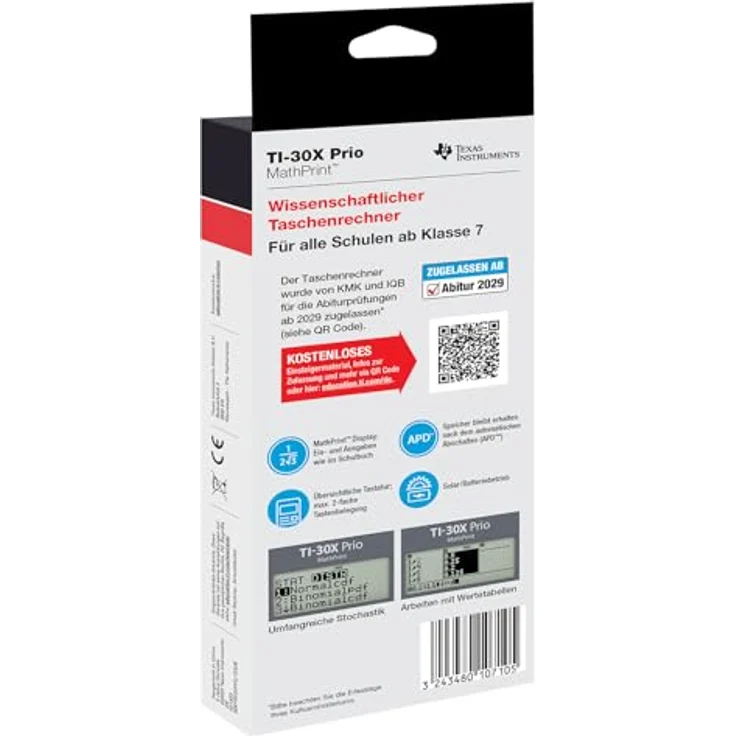 Texas Instruments Taschenrechner TI-30X Prio MathPrint, BrГјche, Quadratwurzeln, Pi, LCD-Display, Batterie/ Solar, HГјlle – Bild 4